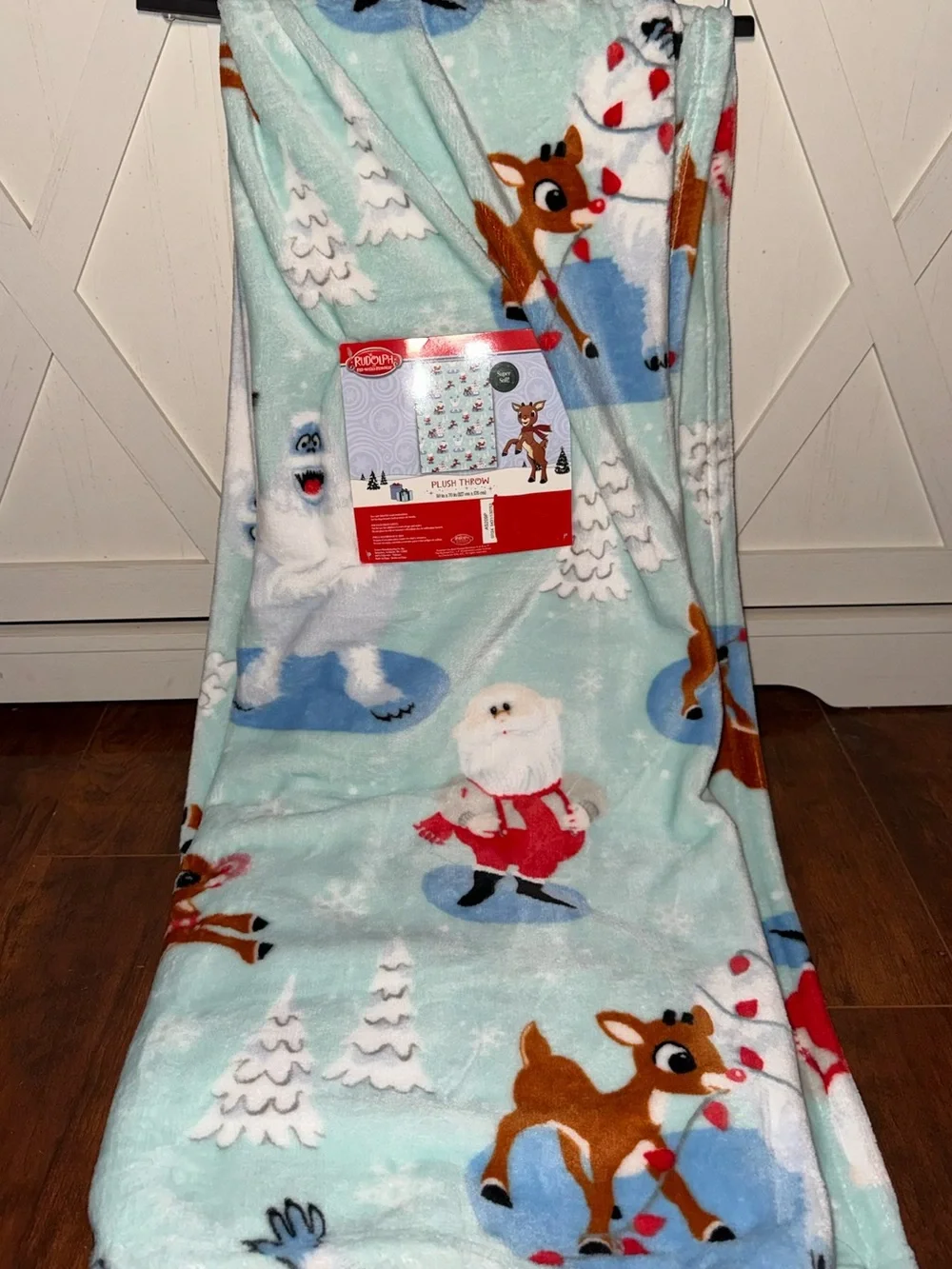 Rudolph Holiday Plush Throw Blanket - Light Blue